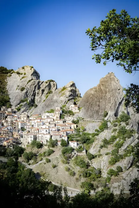 Framed Print : Medieval town of Castelmezzano at feet of Dolomiti Lucane mountains, Potenza province Framed Print : Medieval town of Castelmezzano at feet of Dolomiti Lucane mountains, Potenza province