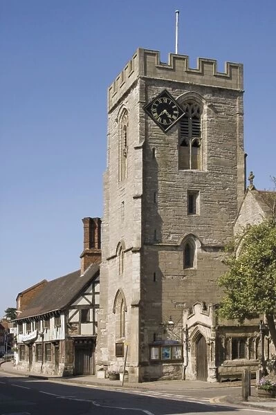 Medieval Tudor guildhall and church of St. John the Baptist, High Street