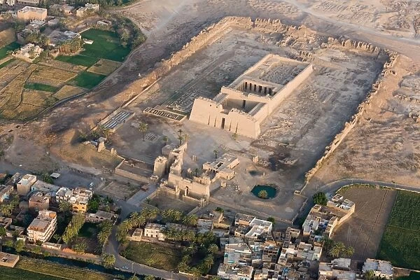 Medinet Habu Temple near Luxor from a hot air balloon, Thebes, UNESCO World Heritage Site, Egypt, North Africa, Africa