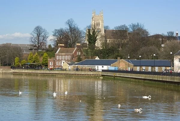 Medway and church, Chatham, Kent, England, United Kingdom, Europe
