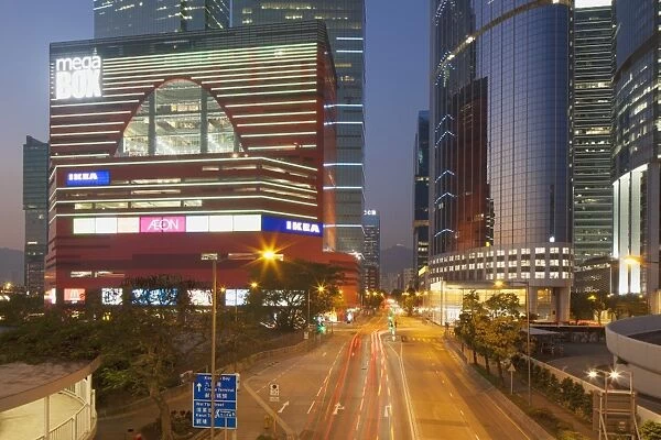 Megabox shopping mall and Entreprise Square Three at dusk, Kowloon Bay, Kowloon, Hong Kong, China, Asia