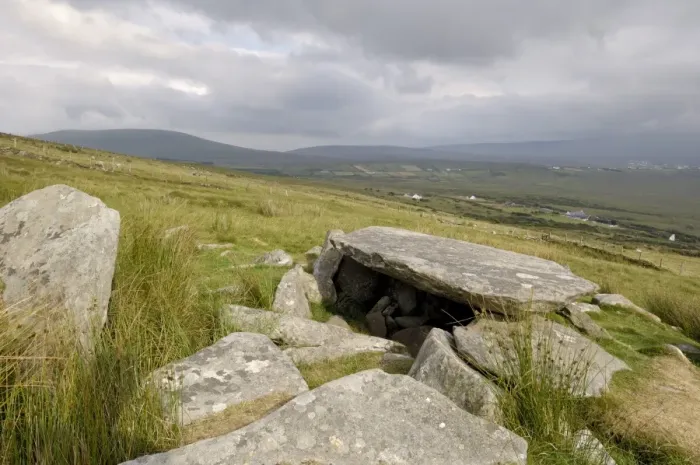 Framed Print : Megalithic tomb on the slopes of Slievemore mountain Framed Print : Megalithic tomb on the slopes of Slievemore mountain