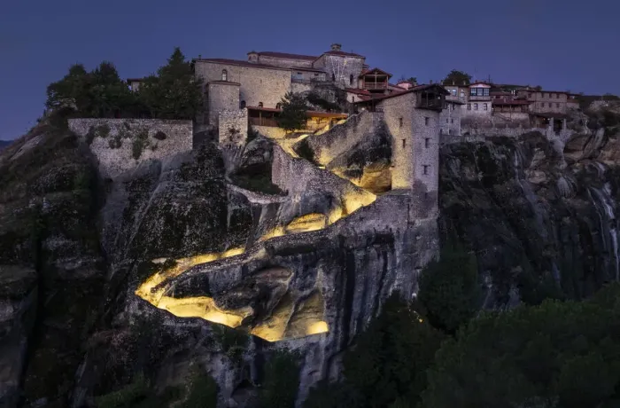 Framed Print : Megalo Meteoro Monastery in the blue hour before sunrise, Meteora