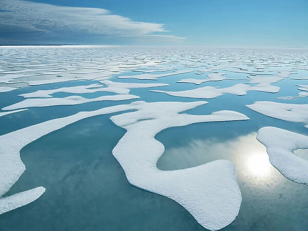 Melt water pools in the 10 / 10ths pack ice in McClintock Channel, Northwest Passage, Nunavut, Canada, North America