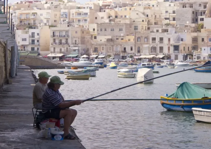 Framed Print : Two men fishing, Marsaskala, Malta, Mediterranean, Europe Framed Print : Two men fishing, Marsaskala, Malta, Mediterranean, Europe