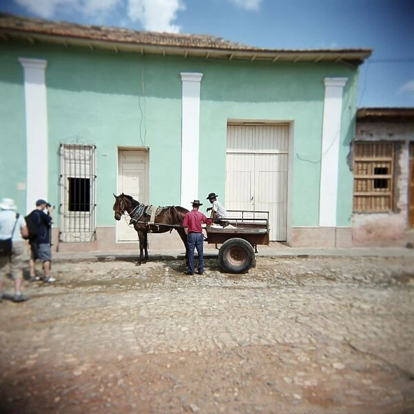 Two men with horse and cart, Trinidad, Cuba, West Indies, Central America