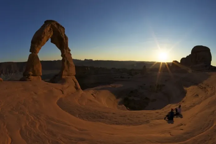 Framed Print : Two men sitting, Delicate Arch, Arches National Park, Moab, Utah, United States of America, North America Framed Print : Two men sitting, Delicate Arch, Arches National Park, Moab, Utah, United States of America, North America