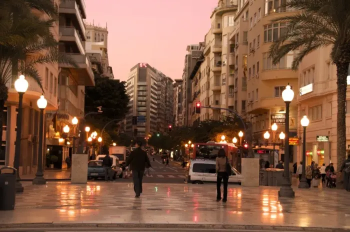 Framed Print : Mendez Nunez Rambla in the evening, Alicante, Valencia province, Spain, Europe Framed Print : Mendez Nunez Rambla in the evening, Alicante, Valencia province, Spain, Europe
