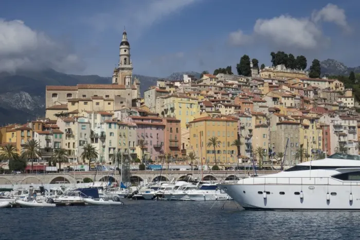 Framed Print : Menton Old Town and Marina, Alpes Maritime, Cote d Azur, France, Mediterranean, Europe