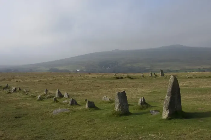 Framed Print : The Merrivale Stone Rows with Great Staple Door and Middle Staple Door in the distance