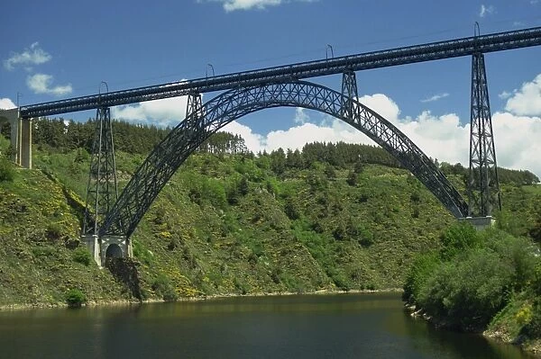 The metal viaduct of Garabit near St. Flour in the Auvergne, France, Europe