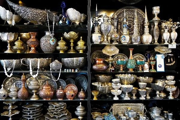 Metalwork for sale, Grand Bazaar, Isfahan, Iran