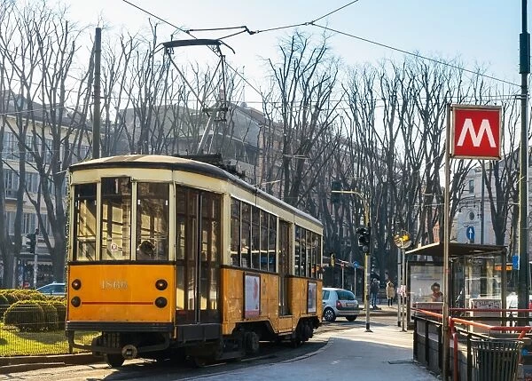 Metro Milan and traditional tram, Milan, Lombardy, Italy, Europe