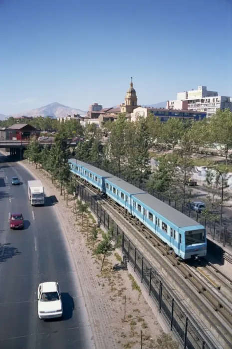 Framed Print : The Metro train alongside a road in Santiago, Chile, South America Framed Print : The Metro train alongside a road in Santiago, Chile, South America