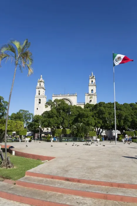 Framed Print : Mexican flag, Plaza Grande, Cathedral de IIdefonso in the background, Merida, Yucatan State, Mexico, North America Framed Print : Mexican flag, Plaza Grande, Cathedral de IIdefonso in the background, Merida, Yucatan State, Mexico, North America