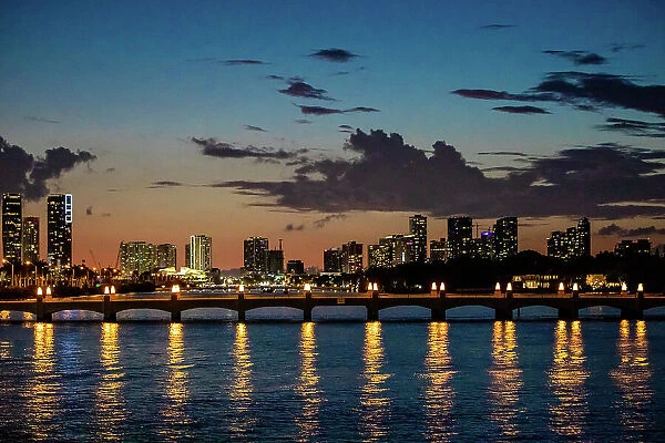 Miami Bridge at night, Miami, Florida, United States of America, North America