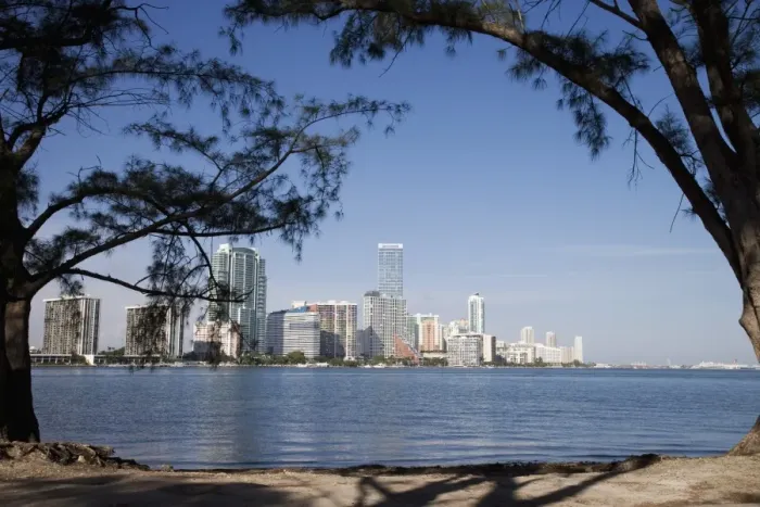 Framed Print : Miami skyline viewed from Rickenbacker causeway, Key Biscayne, Miami, Florida, United States of America, North America Framed Print : Miami skyline viewed from Rickenbacker causeway, Key Biscayne, Miami, Florida, United States of America, North America