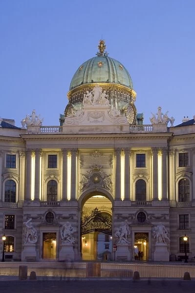 Michaelertor, dome at dusk, Hofburg, Vienna, Austria, Europe