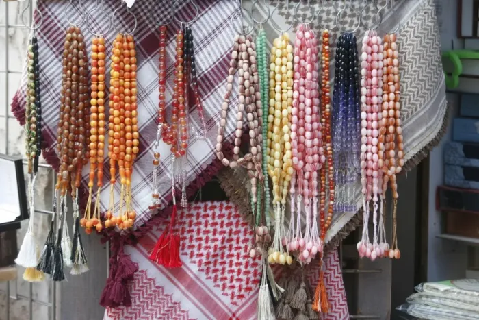 Framed Print : Middle Eastern scarves and beads, Doha, Qatar, Middle East Framed Print : Middle Eastern scarves and beads, Doha, Qatar, Middle East