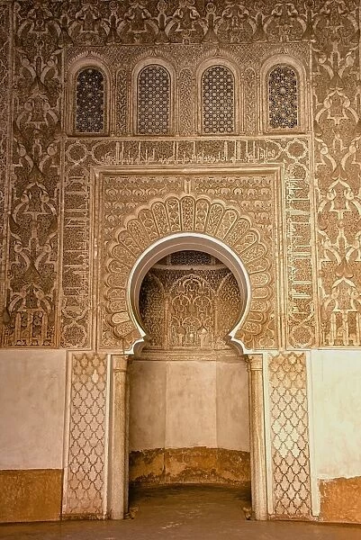 Mihrab in little mosque, Koranic School of Medersa Ben Youssef, dating from 1570, UNESCO World Heritage Site, Marrakech, Morroco, North Africa, Africa