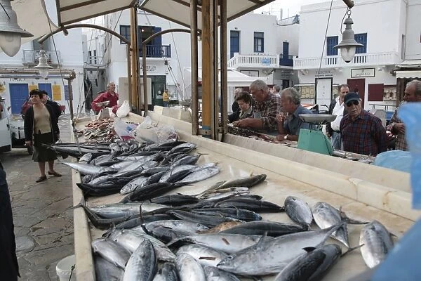 Mikonos fish market, Cyclades, Greek Islands, Greece, Europe