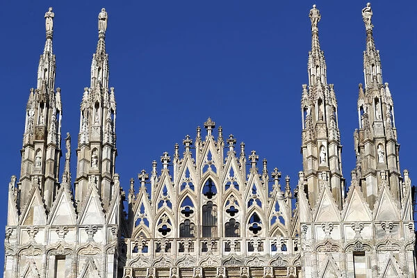 Milan Cathedral. The west facade of the Duomo. The Gothic style cathedral is dedicated to