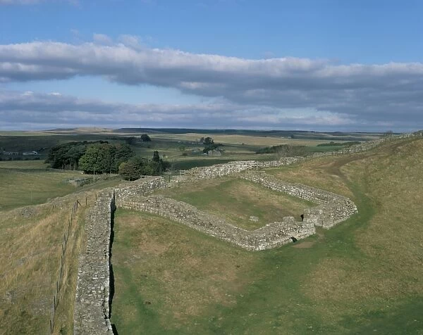 Milecastle and wall at Cawfields, Hadrians Wall, UNESCO World Heritage Site