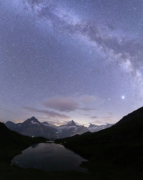 Milky Way over Bachalpsee lake on a summer night, Grindelwald, Jungfrau Region