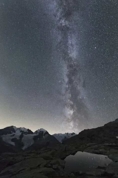 Framed Print : Milky way on Piz Bernina, Fuorcla Surlej, Corvatsch, Engadine, Canton of Graubunden