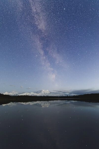 Milky way rises above Mount Denali (Mount McKinley), viewed from the Reflection Pond