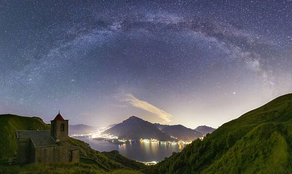 Milky Way above San Bartolomeo Church, Musso, Lake Como, Lombardy, Italian Lakes, Italy