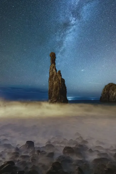 Framed Print : Milky Way shining on sharp rock formation of Ilheus da Rib Framed Print : Milky Way shining on sharp rock formation of Ilheus da Rib