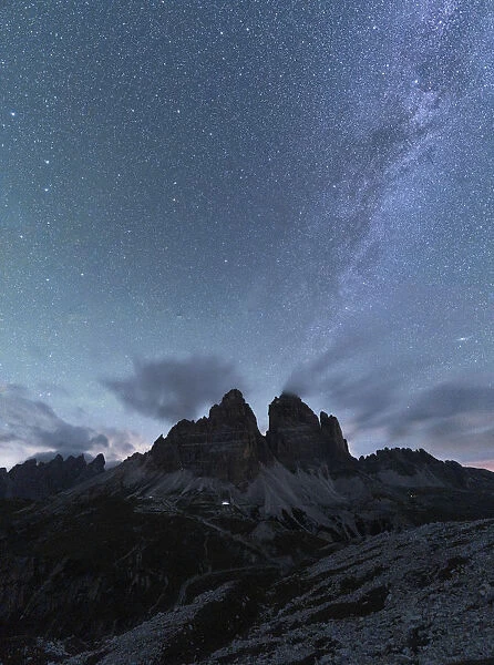 Milky Way over Tre Cime di Lavaredo in summer, Sesto Dolomites, South Tyrol, Italy