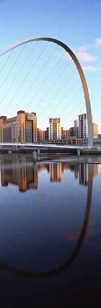 Millennium Bridge and Baltic Arts Centre reflecting in River Tyne, Quayside