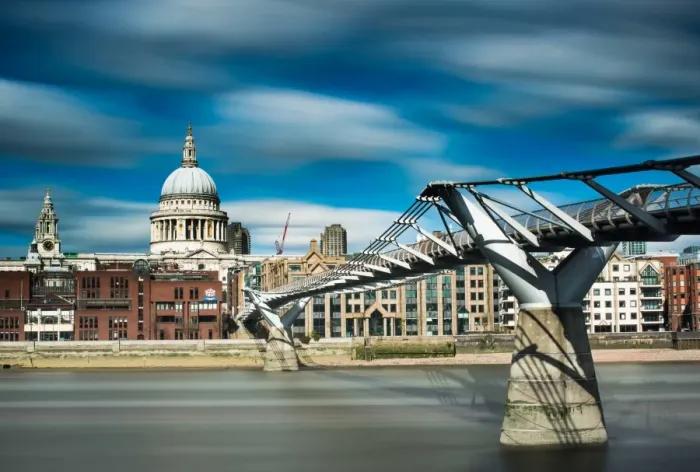 Framed Print : Millennium Bridge and St. Pauls Cathedral across the River Thames, London, England Framed Print : Millennium Bridge and St. Pauls Cathedral across the River Thames, London, England