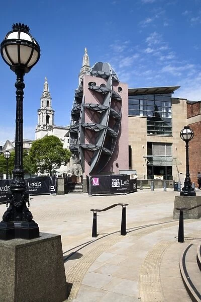 Towards Millennium Square from Leeds City Museum steps, Leeds, West Yorkshire, Yorkshire, England, United Kingdom, Europe
