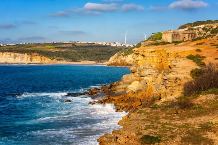 Framed Print : Milreu fortress on the cliff and Ribeira d ilhas beach in Ericeira, Portugal, Europe Framed Print : Milreu fortress on the cliff and Ribeira d ilhas beach in Ericeira, Portugal, Europe