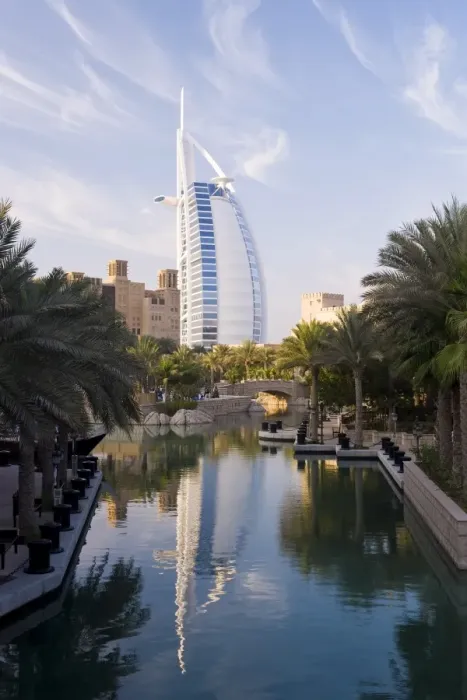 Framed Print : Mina A Salam resort and the iconic Burj Al Arab hotel