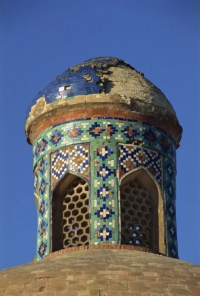 Minaret, Khudayar Khans Palace wall, Kokand, Uzbekistan, Central Asia, Asia