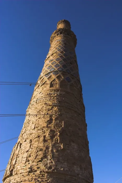 Framed Print : Minaret supported by steel cables to prevent it from collapse, a project undertaken by UNESCO