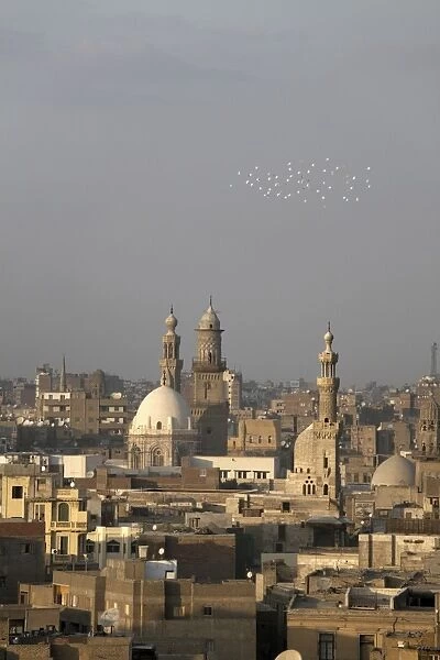 Minarets tower over Islamic Cairo and the area of Khan al-Khalili, Cairo