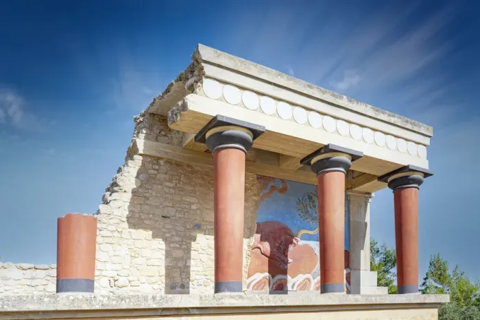 Framed Print : Minoan Palace of Knossos with bull fresco, Heraklion, Crete, Greek Islands, Greece Framed Print : Minoan Palace of Knossos with bull fresco, Heraklion, Crete, Greek Islands, Greece