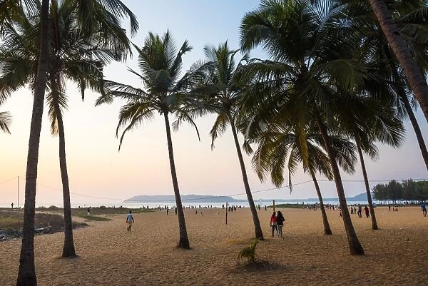 Miramar Beach at sunset, Panjim, Goa, India, Asia