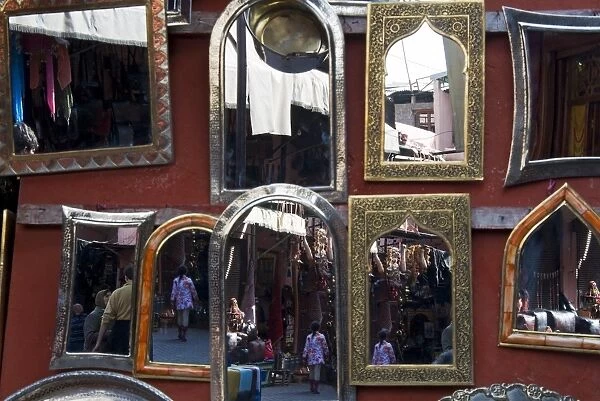 Mirrors for sale in the souk, Medina, Marrakech (Marrakesh), Morocco, North Africa