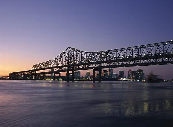 Mississippi River Bridge in the evening and city beyond