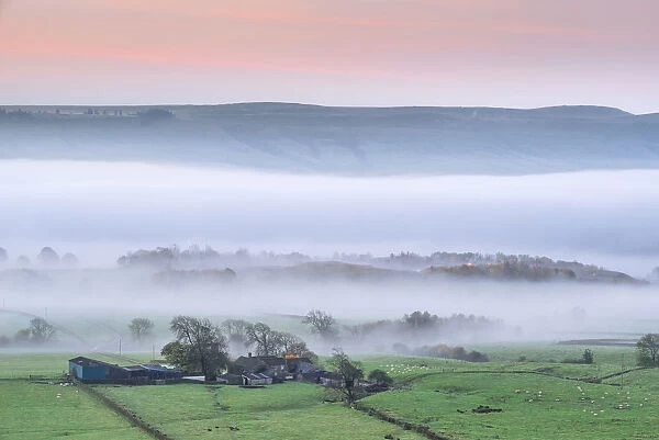 Mist rising over East Halton and Embsay in Lower Wharfedale, North Yorkshire, Yorkshire