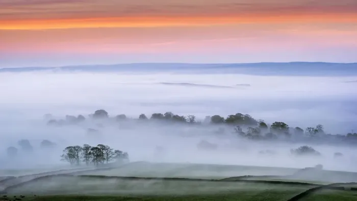 Framed Print : Mist rising over East Halton and Embsay at sunrise, in Lower Wharfedale, North Yorkshire Framed Print : Mist rising over East Halton and Embsay at sunrise, in Lower Wharfedale, North Yorkshire