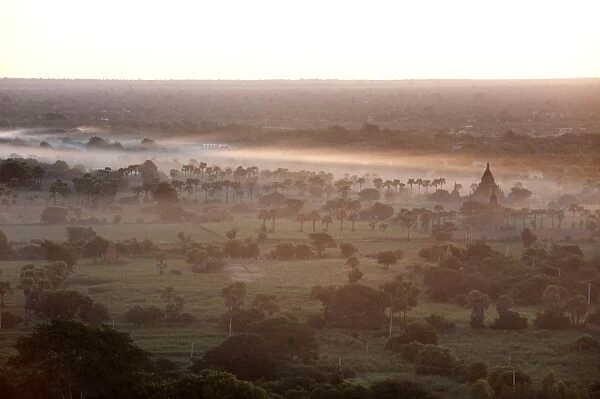 Mists from the nearby Irrawaddy River floating across Bagan (Pagan), Mandalay Division
