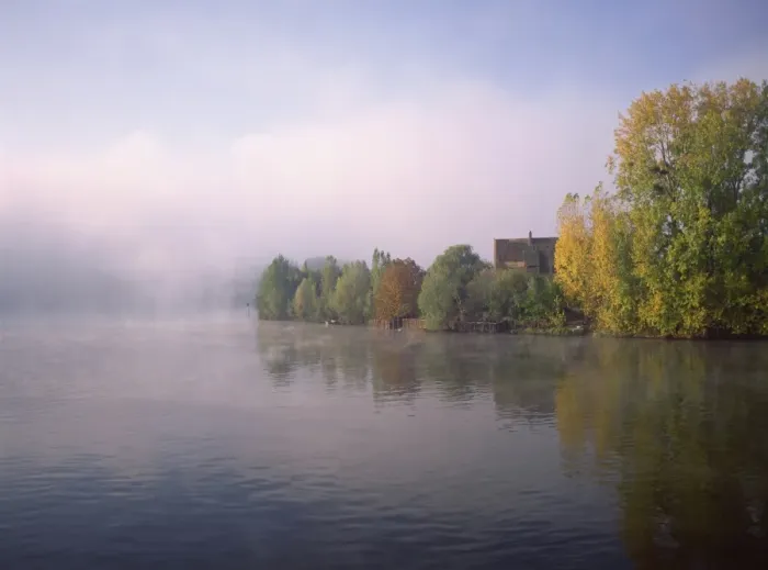 Framed Print : Misty autumn morning on River Seine, Petit Andelys, Haute Normandie, France, Europe Framed Print : Misty autumn morning on River Seine, Petit Andelys, Haute Normandie, France, Europe