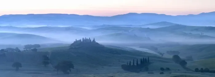 Framed Print : Misty dawn panoramic view towards Belvedere, across Val d Orcia, UNESCO World Heritage Site Framed Print : Misty dawn panoramic view towards Belvedere, across Val d Orcia, UNESCO World Heritage Site